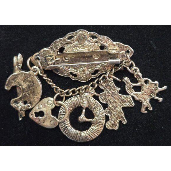 Vintage Artist Charm Brooch Dancer Painting Heart Clock Car - Picture 2 of 5